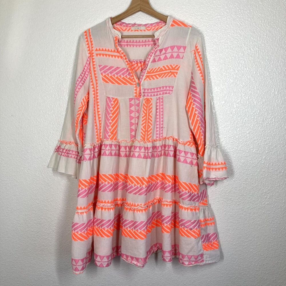 Last Lady Dress Womens One Size Cream Neon Pink Orange Boho Tunic Made Italy